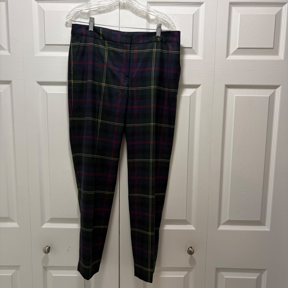 Talbots Hampshire Ankle Pants Womens 8 Green Blue Plaid Wool Blend Tartan